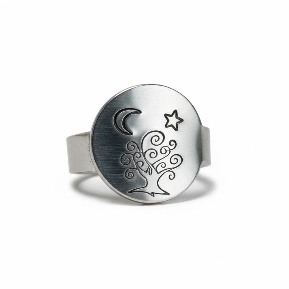 Handmade Tree of Life adjustable silver aluminum hypoallergenic medallion ring‎